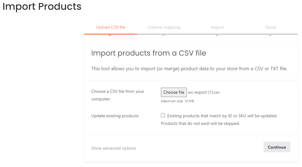 Upload the CSV file